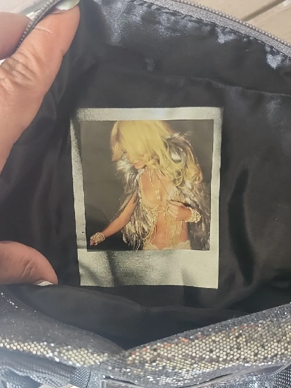 Victoria's Secret Silver Sequin Cosmetic Tote with Black Straps